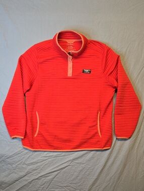 L.L. Bean Airlight Quilted Coral Red Quilted 1/4 Snap Down Pullover Sweater